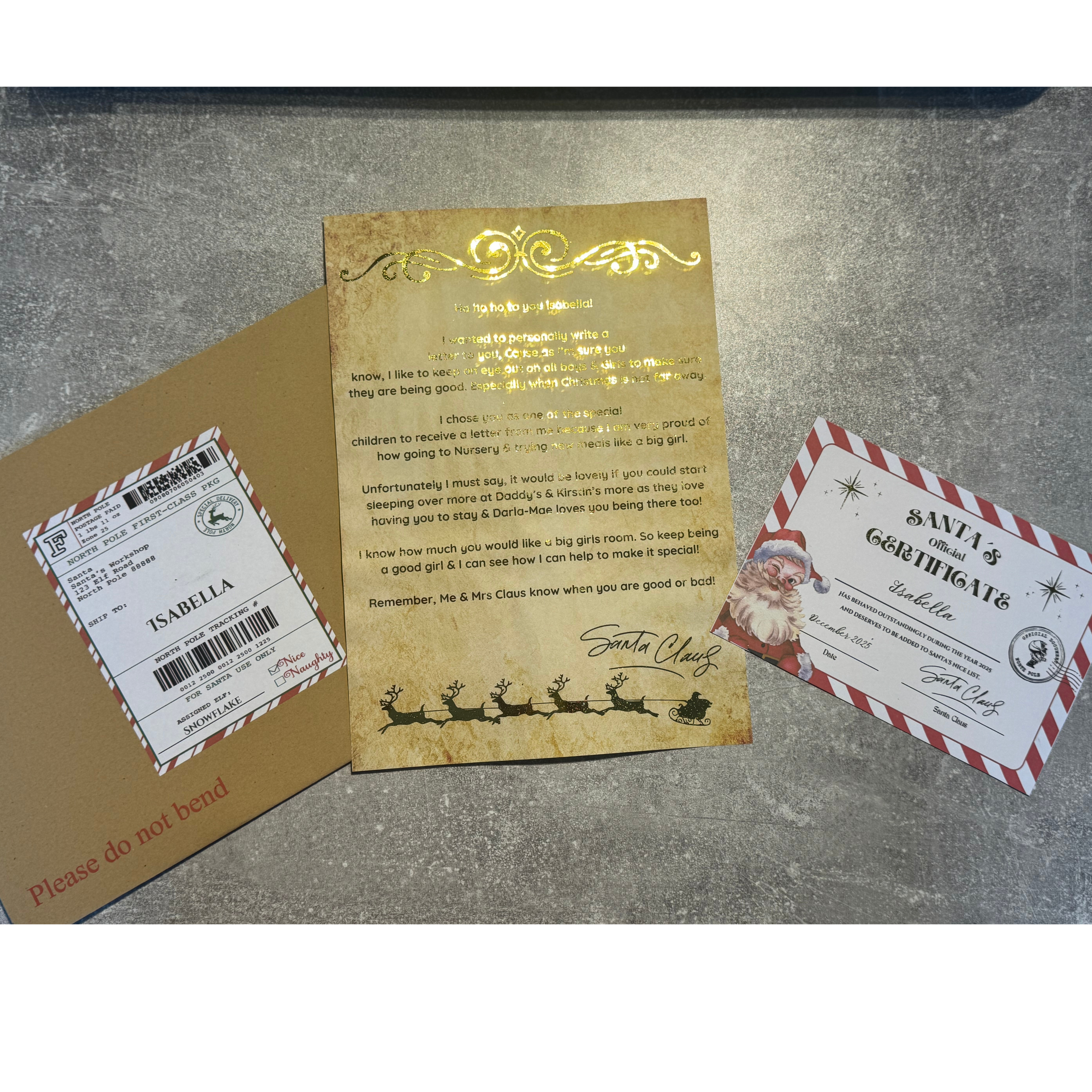 Personalised Santa Letter, Certificate & Postage Labels – With Foil Detailing