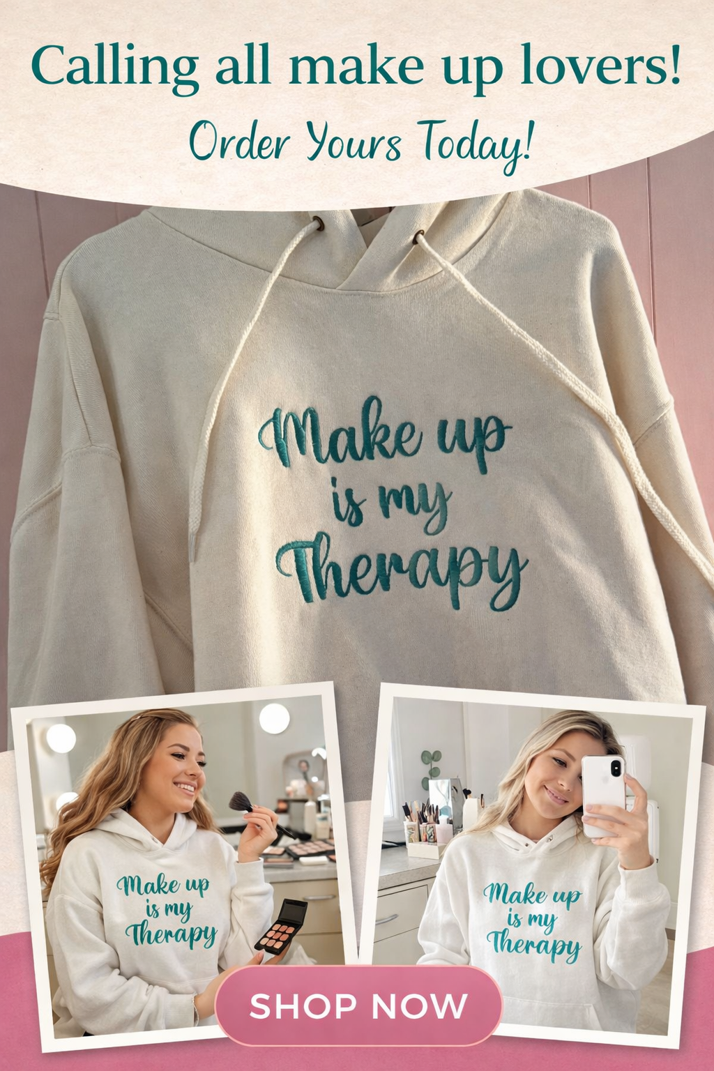 Make up is my therapy - embroidered hoodie