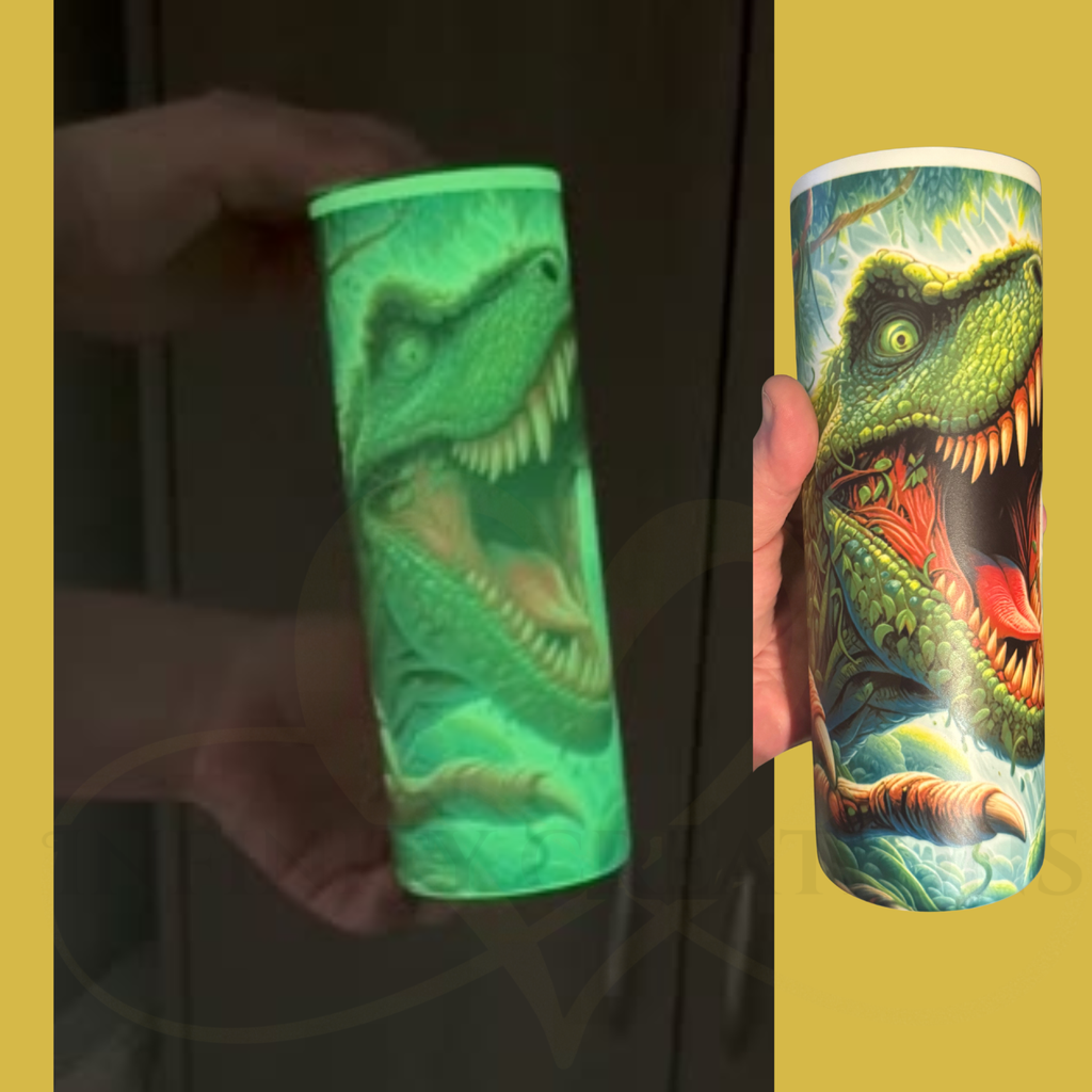 Glow in the dark Dino raw 20ounce tumbler