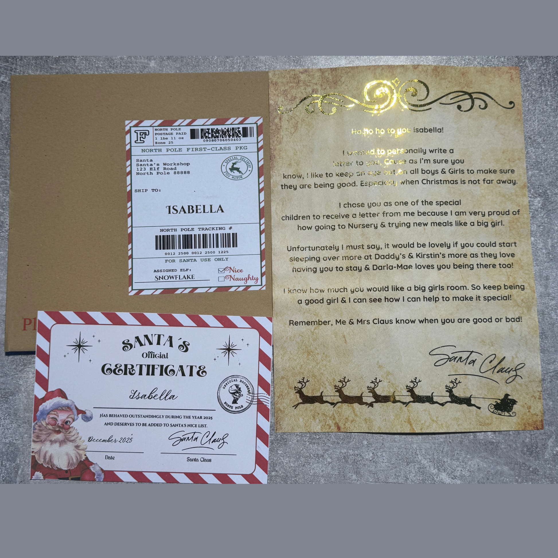 Personalised Santa Letter, Certificate & Postage Labels – With Foil Detailing