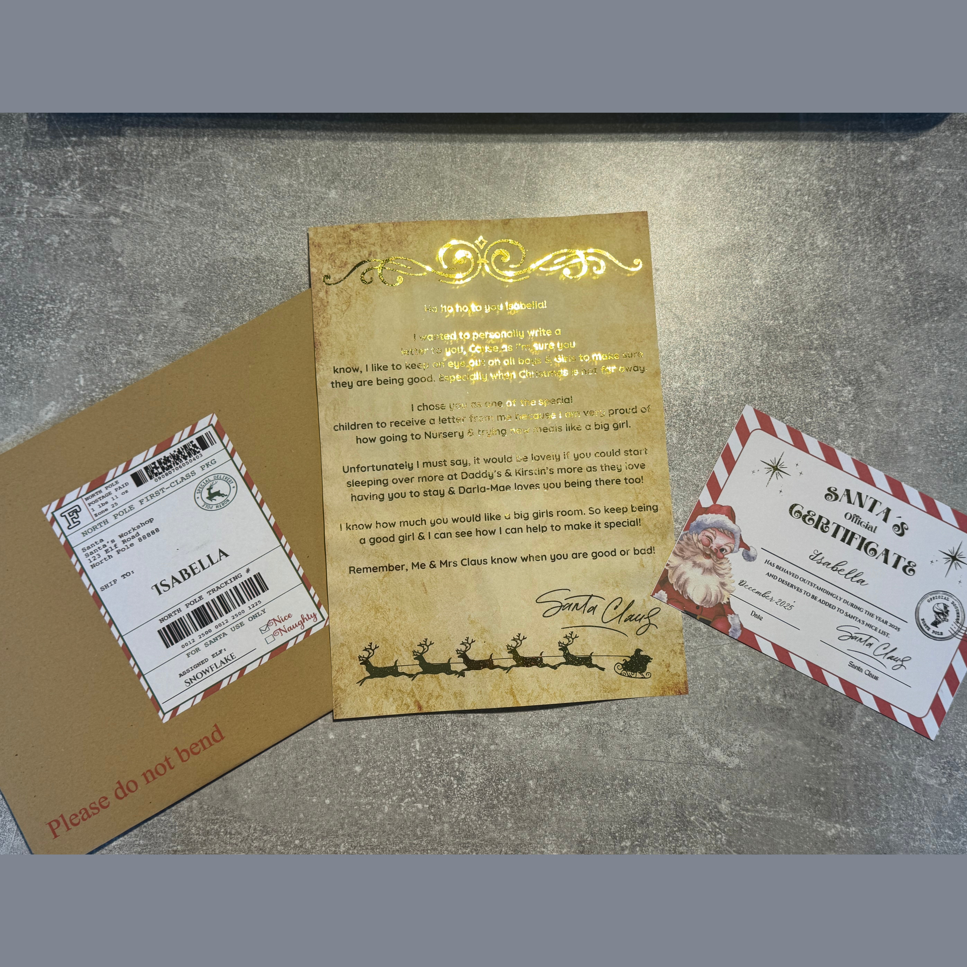 Personalised Santa Letter, Certificate & Postage Labels – With Foil Detailing
