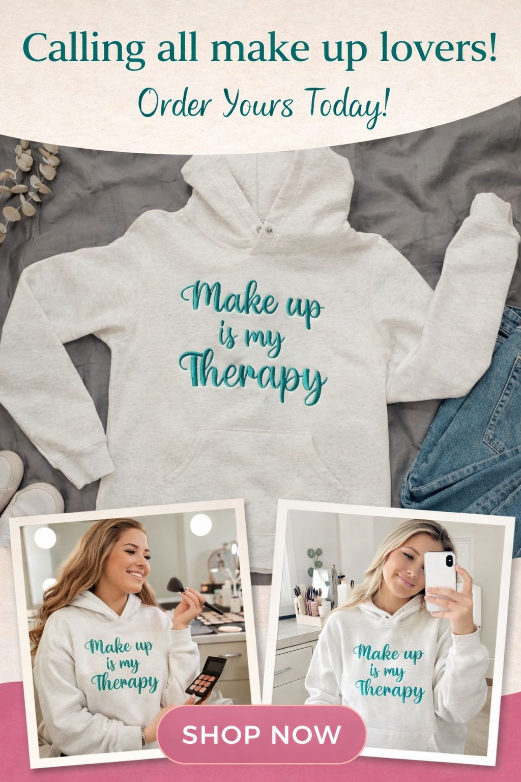 Make up is my therapy - embroidered hoodie